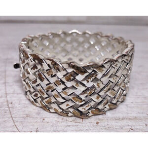 Vintage Monet Silver Gold Tone Woven Lattice Metal Hinged Bracelet 1 1/4" READ